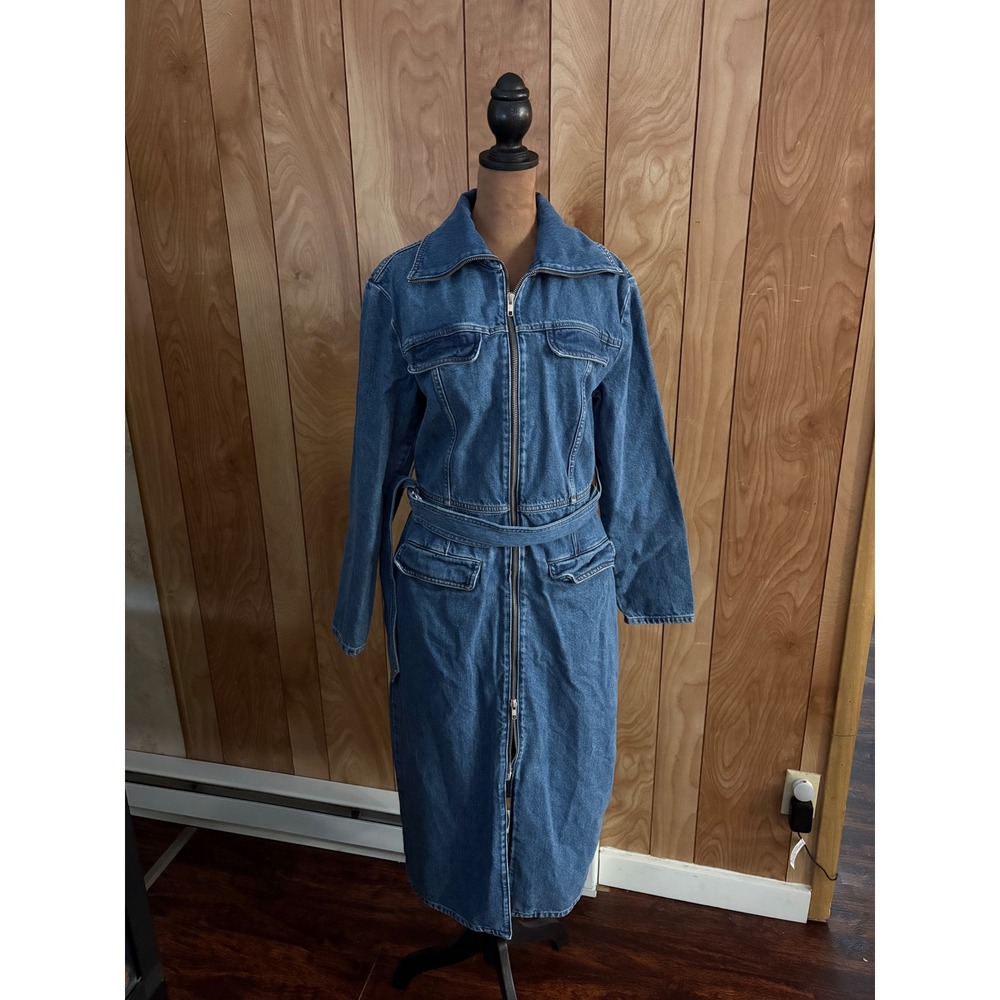 & Other Stories Paris Atelier Denim Midi Dress Blue Zip Front‎ Belted Womens 8